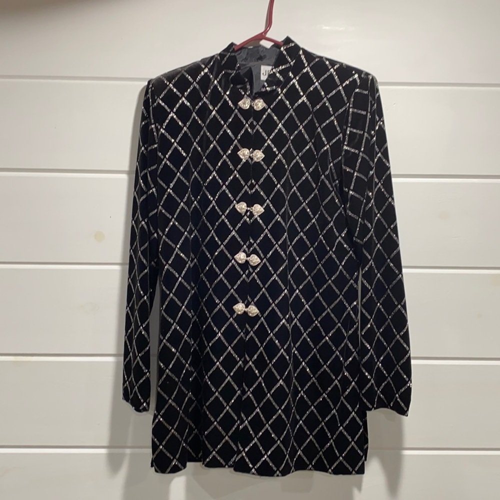 Black velvet dress jacket with silver sparkles